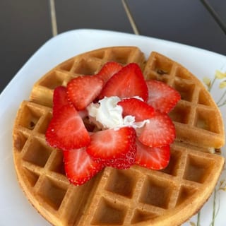 Belgian Waffle with Mixed Fruits and Whipped Cream